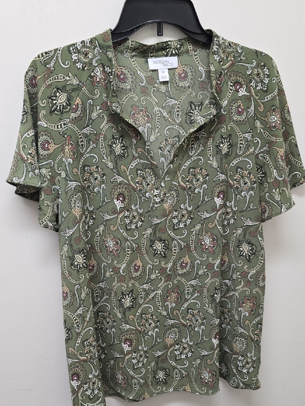 Morgan Taylor Olive Paisley Short-Sleeve Polo - Size XL